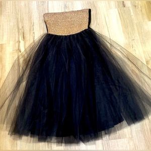 Black Tulle Dress w/ gold halter top. Size: Small